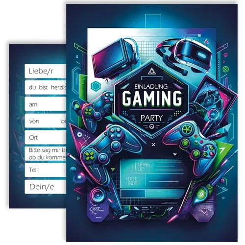 10x Gaming Einladungskarten Set 