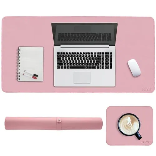 Schreibtischunterlage [2-er Set] 80x40cm - PU Leder Schreibtischmatte mit Mauspad, Rutschfest Schreibtisch Unterlegmatte, Wasserdicht Doppelseitige Schreibunterlage für Büro und Zuhause (Lila&Rosa)