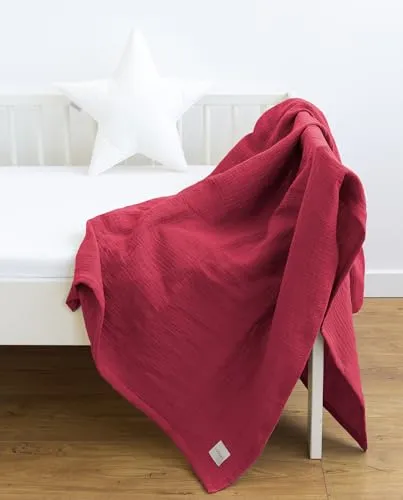 LOOLAY Musselin Decke 150x200cm – 100% Europäische Baumwolle – Atmungsaktive Sommerdecke für Kinder (Himbeerrot) - Die perfekte Sommerdecke für Kinder! Hergestellt aus 100% europäischer Baumwolle, sorgt sie für ein angenehmes Gefühl und reguliert die Körpertemperatur. Ideal für zu Hause, Reisen oder als leichtes Tuch an warmen Tagen.