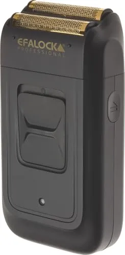 Efalock GOAL Rasierer schwarz - Elektrischer Rasierer mit langlebigem Lithium-Ionen Akku für bis zu 80 Minuten Betriebsdauer. Die hypoallergene Gold-Titanium-Scherfolie sorgt für eine sanfte, präzise Rasur ohne Hautirritationen.
