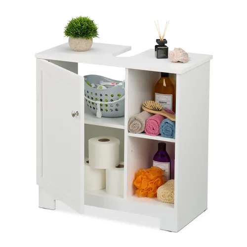 Waschbeckenunterschrank 60 cm - Moderner Unterstellschrank für Ihr Badezimmer - Badezimmerschrank mit 4 Regalfächern und 1 Tür, freistehend und ideal für Platzersparnis. Perfekt für ein modernes Badezimmerdesign.