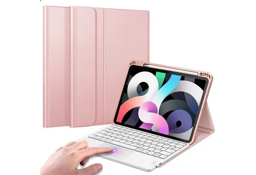 Fintie Tablet-Hülle Tastatur für iPad Air 11'' - Tastatur mit Stifthalter und magnetisch abnehmbarer deutscher Tastatur mit Touchpad, ideal für iPad Air 5/4, in elegantem Roségold.