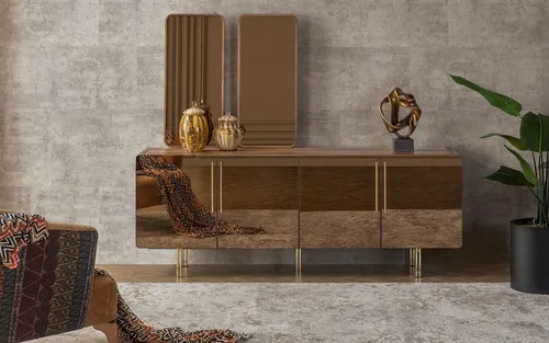 Modernes Sideboard mit 2 Spiegeln – Luxuriöse Anrichte aus Holz