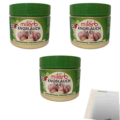 Milerb Knoblauch Kräuterzubereitung 3er Pack (3x350g Dose) + usy Block