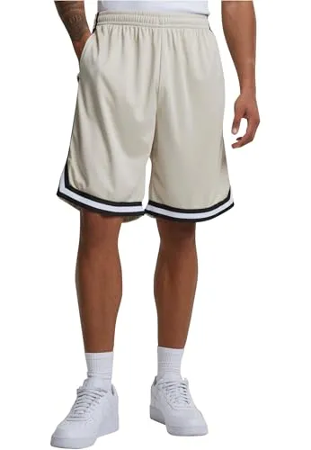 Urban Classics Herren Stripes Mesh Shorts – Loose Fit Basketball Shorts aus atmungsaktivem Polyester mit Streifendetails, ideal für Sport, Training & Streetwear,Softseagrass/Black/White,S