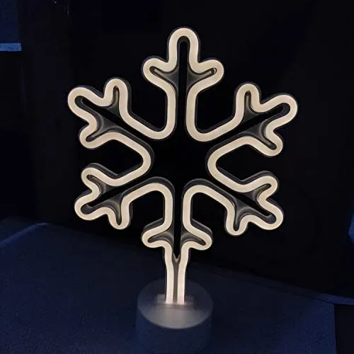 Neonlicht Schneeflocke Nachtlicht mit Fuß NEON LED Licht batteriebetrieben Aufsteller Tischlampe Leuchtreklame Lampe Leuchte Dekoration Kinderzimmer, Schlafzimmer, Wohnzimmer, Party Weihnachten