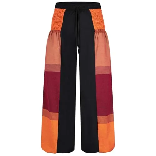 Kunst und Magie Damen orientalische Yoga Freizeit Haremshose Wellnesshose, Größe:S/M, Farbe:Schwarz/Orange