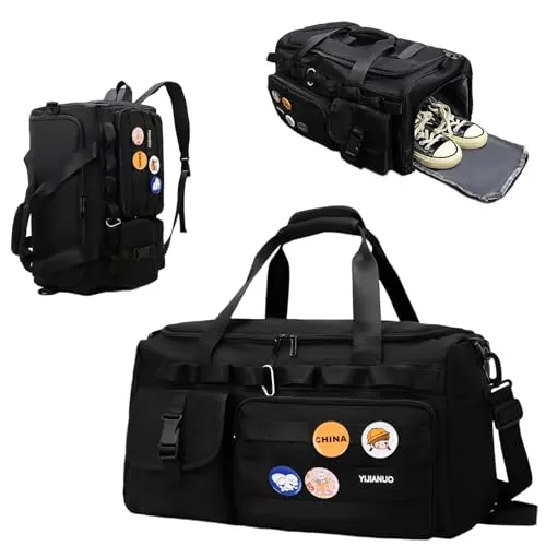 Reisetasche Sporttasche Damen Herren, Wasserdicht Trainingstasche, Sporttasche Wasserresistente Reisetasche, Training Duffel Bag mit Rucksack, reisetasches mit Schuhfach Nassfach für Reisen Yoga