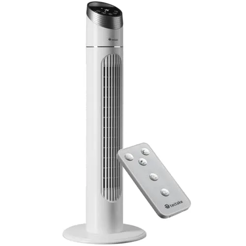 tectake® Turmventilator mit Fernbedienung - Leiser Standventilator mit 3 Geschwindigkeitsstufen und oszillierender Funktion, ideal für Schlafzimmer und Büro. Genieße maximale Flexibilität und Komfort durch die einstellbare Drehfunktion und den praktischen Timer.
