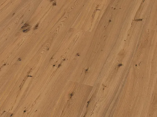 Parkettboden THEDE & WITTE Eiche Braun rustikal geölt - Hochwertige Klick-Landhausdiele aus Eiche, ideal für jeden Raum. Mit gebürsteter Oberfläche und rustikalem Finish sorgt sie für eine warme Atmosphäre. Einfach zu verlegen und robust im Alltag.