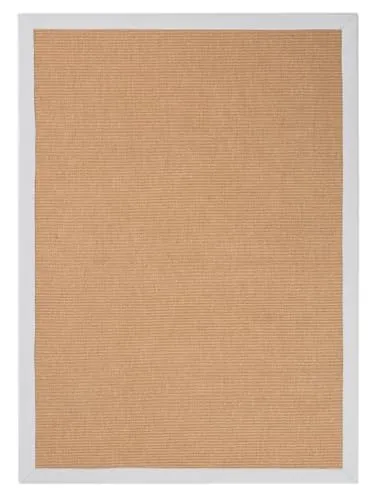 carpetfine Sisalteppich Naturfarbe 60x110 cm handgewebt mit Bordüre aus Baumwolle in Weiß | Moderner Rutschfester Flachgewebeteppich Uni aus Naturfasern für Wohnzimmer, Schlafzimmer