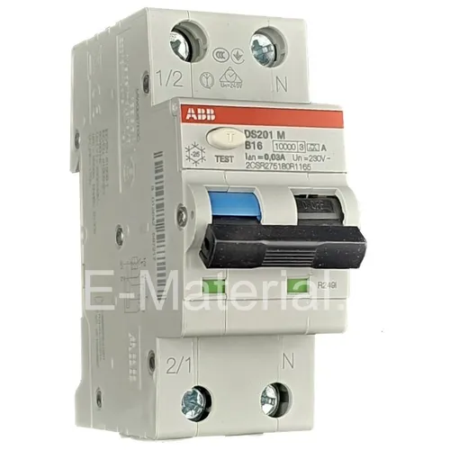 ABB DS201M-B16A30 FI/LS-Schalter - Fehlerstromschutz (RCD) mit 16A und 30mA, sicherer Schutz für Ihre elektrischen Installationen auf DIN-Schiene montierbar.