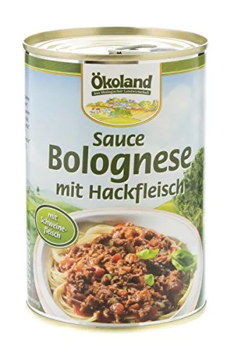 Ökoland Sauce Bolognese mit Hackfleisch bio - Bio-Sauce Bolognese aus hochwertigem Hackfleisch und frischen Zutaten, ideal für Pasta, Pizza oder Aufläufe – ein herzhaftes Geschmackserlebnis!