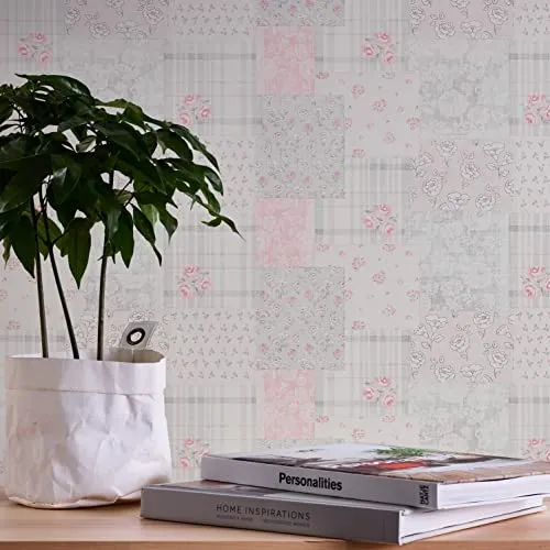 A.S. Création Vliestapete Patchworktapete Landhaus - Hochwertige Blümchen-Tapete in Grau-Rot, dimensionsstabil und leicht zu verarbeiten. Ideal für Wohnräume und Nassbereiche, rückstandslos abziehbar.