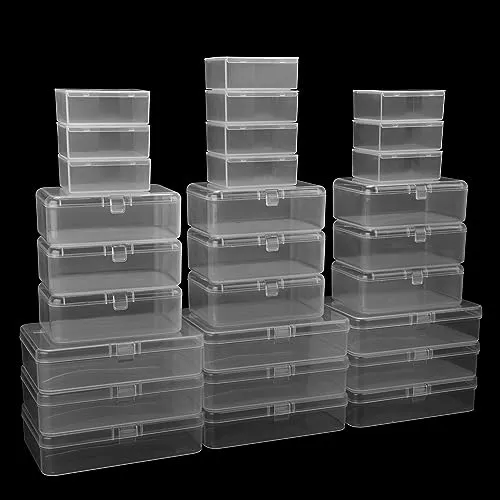 Belle Vous Klare Plastikbox mit Deckel Set (28 Stk) – Stapelbare Aufbewahrungslösungen - Aufbewahrungsboxen Set mit 28 klaren Kunststoffbehältern in drei Größen. Ideal für die sichere und platzsparende Aufbewahrung von Kleinteilen, Bastelmaterial und Medikamenten.