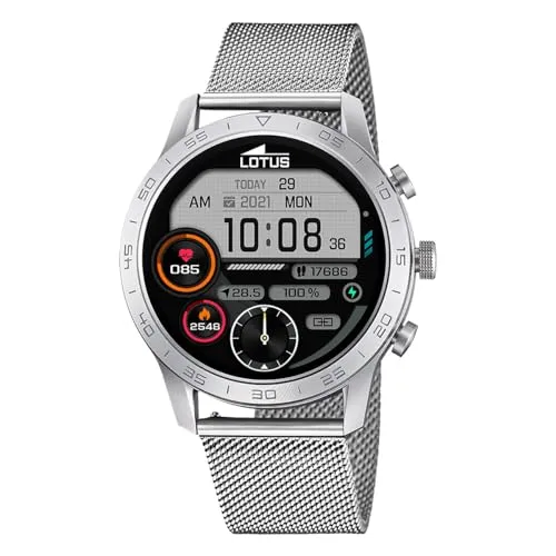 Lotus Smartwatch 50047/1 Edelstahlband - Bluetooth 5.0, Sportlich & Elegant - Smartwatch für Herren mit Edelstahlarmband, Multifunktionsuhr mit Herzfrequenz- und Blutdruckmessung, wasserdicht bis 10 bar und kompatibel mit Android/iOS.
