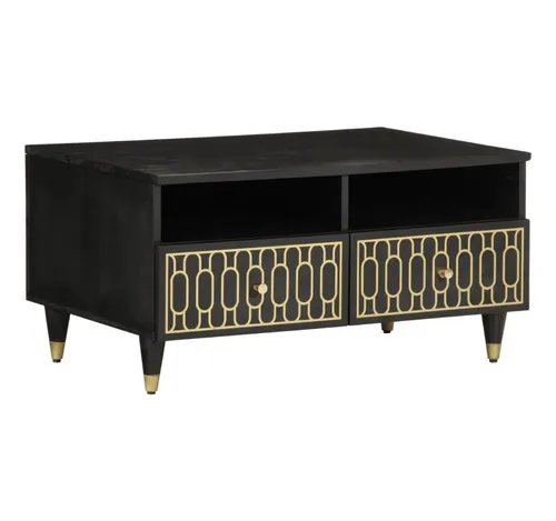 furnicato Couchtisch aus Vollholz 80 x 54 x 40 cm – Schwarz - Stilvoller Couchtisch aus robustem Vollholz für dein Wohnzimmer. Bietet Platz für Deko und Stauraum für wichtige Dinge. Jedes Stück ist ein Unikat mit individueller Holzmaserung.