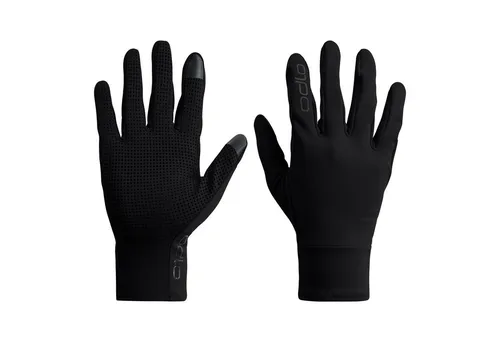 Odlo Unisex Multisport Light Gloves schwarz - Leichte Multisport-Handschuhe mit Silikon-Grip-Print und Touchscreen-Funktion, ideal für Laufen und Outdoor-Aktivitäten bei kühlen Temperaturen.