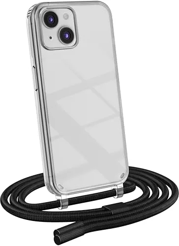 MyGadget Handykette für iPhone 14 - [ Hülle mit Band abnehmbar & verstellbar ] - Handyhülle mit Handyband zum Umhängen Schnur Case Schutzhülle - Schwarz