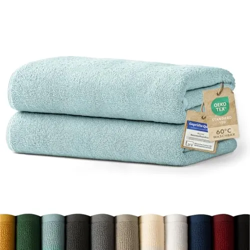 Blumtal Premium Frottier Handtücher Set 2 teilig 100% Baumwolle - Oeko-TEX zertifiziertes Badetuch 2X (70x140 cm) - Ultra saugstarkes Frottiertücher Set waschbar °60 - Handtuch Hellblau