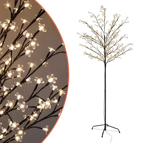 Spetebo Kirschblüten Baum für Außen mit 180 LED Blüten - Künstliche Weihnachtsbäume - 180 cm hoher Lichterbaum mit 180 warmweißen LED-Blüten, ideal für stimmungsvolle Gartenbeleuchtung und wetterfest mit IP44-Netzteil.
