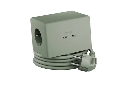 Brennenstuhl Hugo! ONE 2nd Gen. Steckdosenwürfel mit USB C 20W PD - Multifunktionale Steckdosenleiste mit 2 Steckdosen, 2 USB C Anschlüssen und Wireless Charger für ein kabelsalatfreies Office. Elegantes Design in Mint Green mit umweltfreundlichem Gehäuse.