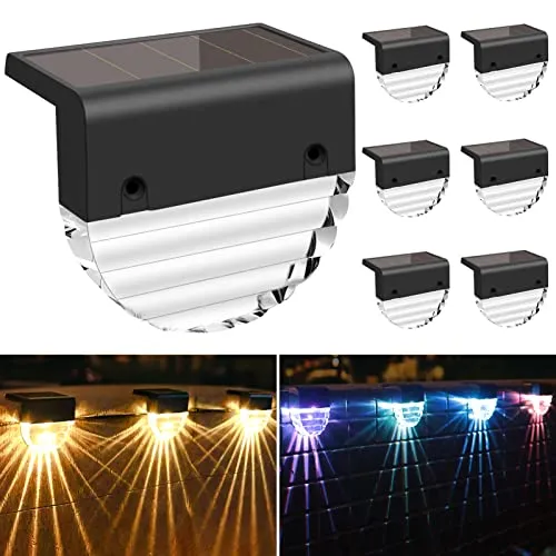 Fuqiduo Solarlampen Außen, IP65 Wasserdichte Solarleuchten mit 2 Modi (Warmweiß & Farbwechsel), Solarbetriebene Wandleuchte für Zaun, Garten, Terrasse, Treppen – 6 Stück