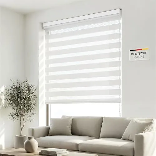 Victoria M. Doppelrollo für Fenster & Türen Duo-Rollo Lichtdurchlässig & Verdunkelnd mit Kettenzug Wand- o. Deckenmontage, 100 x 230cm, Weiss