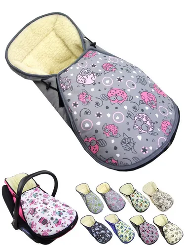 Winterfußsack für Babyschale Eule 2 - kompatibel mit Maxi Cosi - Fußsack für Kinderwagen, gefüttert mit kuscheliger Lammwolle, wasserabweisend und ideal für kalte Tage. Schnell anbringbar und waschbar, sorgt für Wärme und Geborgenheit.