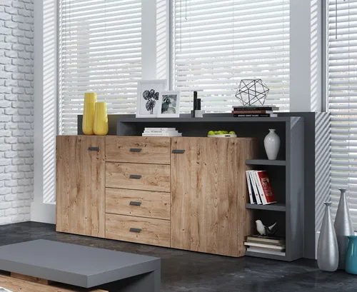 Sideboard Kommode 180cm anthrazit ribbeck eiche 2-türig mit Schubladen 72403626