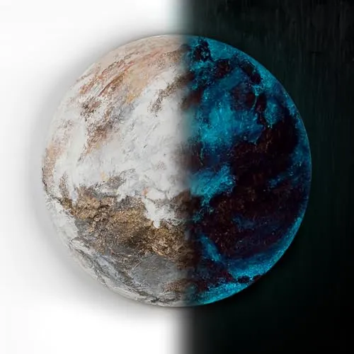 YS-Art Abstrakt Fluoreszierendes leuchtendes Acryl 3D Gemälde auf runder Leinwand Venus handgemalt Wohnzimmer modern Wohndekor Bild Gold echte Kunst 90 cm