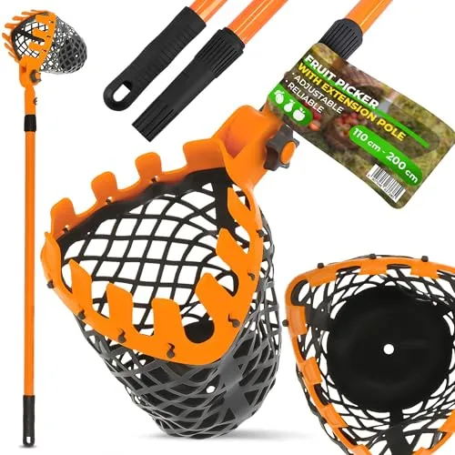 Instalguru Obst Sammler Obstaufsammelmaschine Teleskop Stiel 110-200 cm Apfel Frucht Nüsse Eicheln Fallobst Pflücker Obstsammler Äpfelsammler Erntemaschine Pflückhilfe