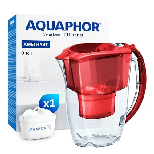 AQUAPHOR B219 Wasserfilter Amethyst rubin inkl. 1 MAXFOR+ Filterkartusche - Komfort-Wasserfilter zur Reduzierung von Kalk, Chlor & weiteren Stoffen