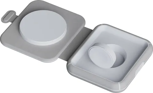 Foldable Wireless Travel Charger 2in1 - 15W - Kabelloses Qi-Ladegerät mit faltbarem Design, ideal für unterwegs und unterstützt schnelles Laden mit 15W.