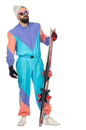 WILBERS & WILBERS Herren Kostüm Vintage Ski Sport Overall - Einteiliger Overall in lila-blau für Karneval und Fasching, Größe L/52-54. Ideal für einen auffälligen Auftritt und viel Bewegungsfreiheit bei Feierlichkeiten.