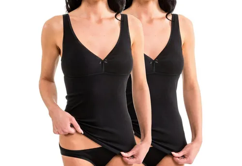 HERMKO Damen Unterhemd 2er Pack - Schwarz, Größe 32/34 (XS) - Bequeme Unterhemden aus 50% Baumwolle und 50% Modal, OEKO-TEX® zertifiziert, ideal für den täglichen Gebrauch und optimalen Tragekomfort.