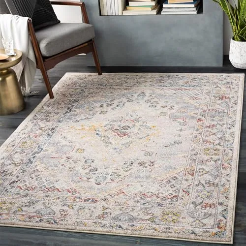 Livabliss Casablanca Vintage Teppich 120x170 cm - Moderner Teppich im orientalischen Boho-Stil mit buntem Muster in Taupe und Creme. Strapazierfähig, feuchtigkeitsabweisend und pflegeleicht – ideal für Wohnzimmer, Esszimmer und Schlafzimmer.