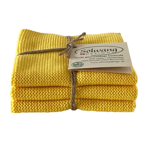 Solwang Putzlappen, Wischlappen, Wischtücher, Geschirrtuch, Handtuch, Reinigungstuch (100% Bio Baumwolle, Waschbar bei 60 Grad, 3 Stück gestrickte Wischtücher in kräftigem Gelb, 25x25 cm, 3-tlg., Saugfähigkeit und Funktionalität zu optimieren/ Versch, Ausführungen)