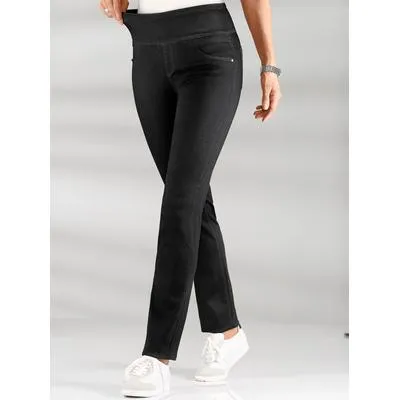 Schlupfhose CASUAL LOOKS, Damen, Gr. 38, Normalgrößen, schwarz, 65% Baumwolle, 33% Polyester, 2% Elasthan, unifarben, lang, Hosen Schlupfhose