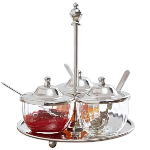 LOBERON Menage Julius - Eleganter Gewürz Organizer mit 3 Dosen - Edles Gewürzgläser-Set aus Edelstahl & Messing, handgefertigt mit kleinen Löffeln für einfache Dosierung. Bringt Stil & Eleganz auf jeden Tisch.