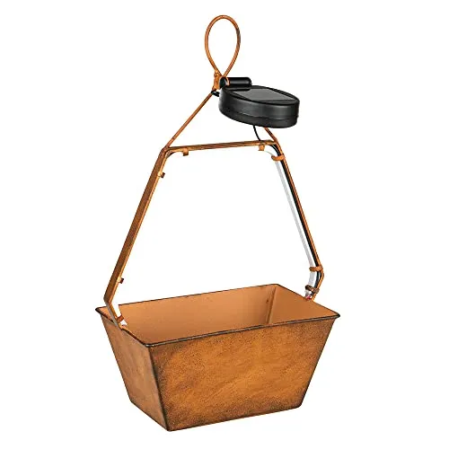 Haushalt International Solarlampe Außenleuchte Gartendeko Hängelampe Korb, LED Terrassenleuchte Garten Blumenkübel, Metall rost, 45x LED warmweiß, LxBxH 20x11x34,5 cm