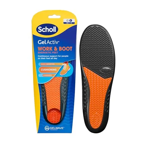 Scholl GelActiv Arbeits- & Stiefeleinlagen für Damen und Herren, ganztägiger Komfort bei der Arbeit, Stoßdämpfung und Komfortdämpfung mit GelWave-Technologie