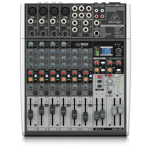 Behringer XENYX X1204USB Premium 12-Input 2/2-Bus Mixer mit XENYX Mic Preamps und Compressors, British EQ, 24-Bit Multi-FX Processor und USB/Audio Interface