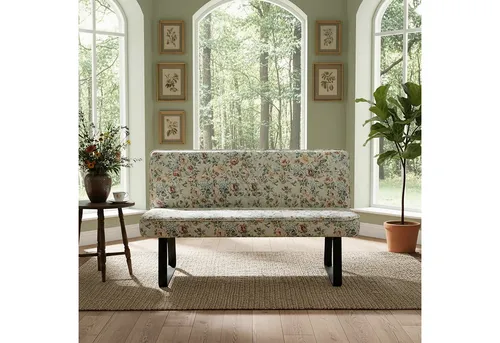 DUBI Möbel Sitzbank Emilia 160 cm – Gepolsterte Küchenbank im Wildblumen-Design - Erleben Sie höchsten Sitzkomfort mit der 19 cm hohen Federkernpolsterung. Perfekt für Ihr Esszimmer, bietet diese stabile Bank eine stilvolle Ergänzung für jeden Raum.