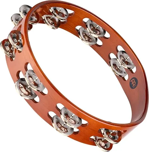 Meinl Percussion Traditional Wood Tambourine - 10 Zoll - Percussion - 2-reihiges Tamburin mit handgefertigten Stahl Jingles für einen durchsetzungsstarken Sound, ideal für Musiker und Live Auftritte.