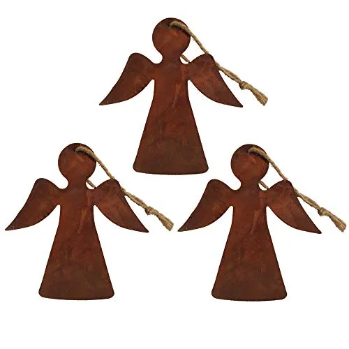 UNUS Gartenfigur Weihnachten Engel, 3X Weihnachtsengel, zum Aufhängen im Garten, 15x13,3cm, Gartendeko Rostoptik, Rost Deko wetterfest für Garten, Terrasse, Balkon oder Zuhause