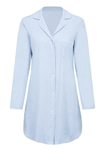 Lascana Damen Nachthemd - Elegantes Nachthemd mit Reverskragen, langen Ärmeln und Brusttasche, aus weicher Baumwollqualität für höchsten Komfort und einen stilvollen Look.