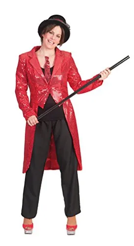 Karneval-Klamotten Damen Frack Pailletten Rot Silvester Damen Kostüm