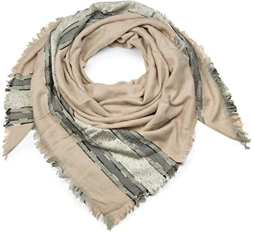 styleBREAKER XXL Viereckstuch mit Pailletten und Fransen - Schals für Damen, vielseitig tragbar als Dreieckstuch und aus weichem Material, verziert mit Pailletten und farbigen Streifen für einen eleganten Look.