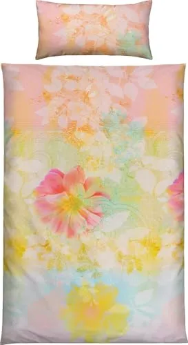 Erwin Müller Mako-Satin Wendebettwäsche Blumen bunt Größe 40x80 cm / 135x200 cm - mit Digitaldruck, seidig weiche Qualität, temperaturausgleichend, mit Reißverschluss
